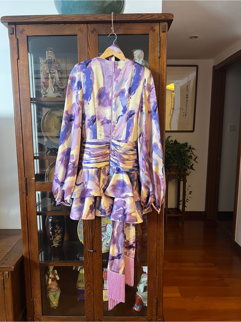Bronx&Banco Lilac Wisteria Bedouin Satin Ruffle TasselEmbellished Mini Dress XS - Picture 6 of 17